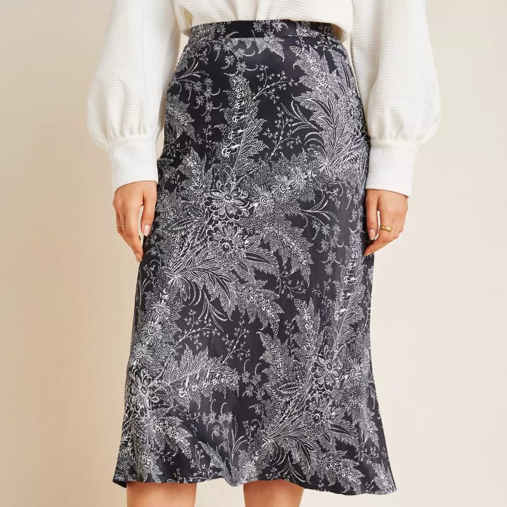 Anthropologie Bias Satin Midi Skirt